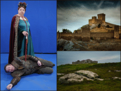 This is part 1 of 3 portfolio images. This shows all the source material. I was given the actors' photo, then I picked the background photos from iStock and combined everything in Photoshop.