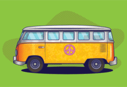 VW Bus. Created in Adobe Illustrator. Not my usual style, but experimenting with styles and textures.