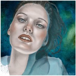 Mixed media: watercolor on paper, scanned, then used in Procreate where drawing was completed.